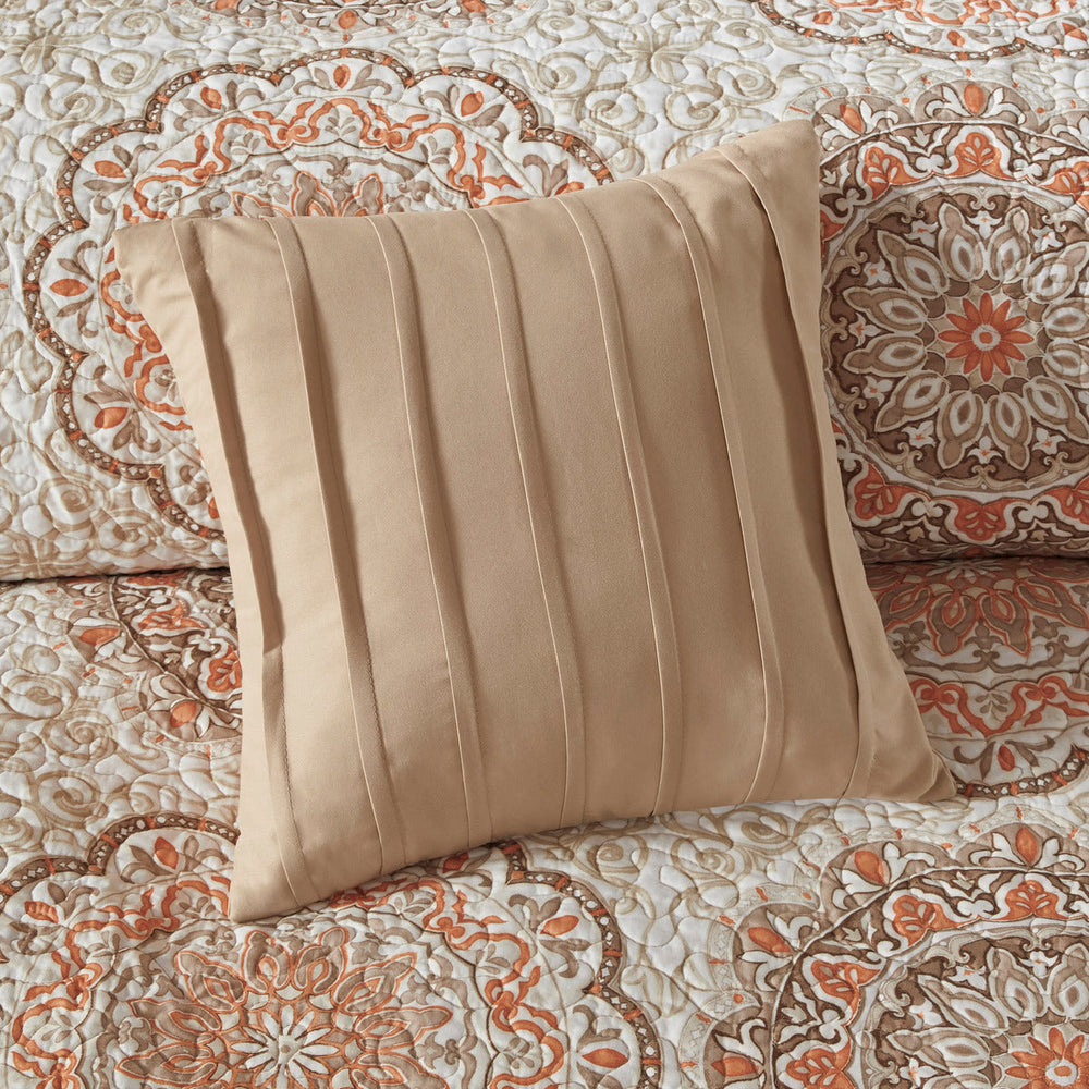 6 Piece Reversible Quilt Set with Throw Pillows Orange King/Cal King Media 15