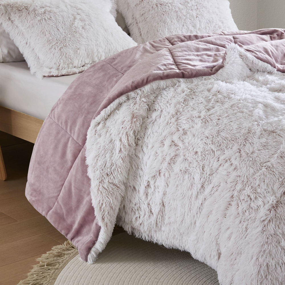 Faux Fur Comforter Shaggy Pink & White King & Cal King 3 Piece Set For Bedroom Decor Soft Media 10