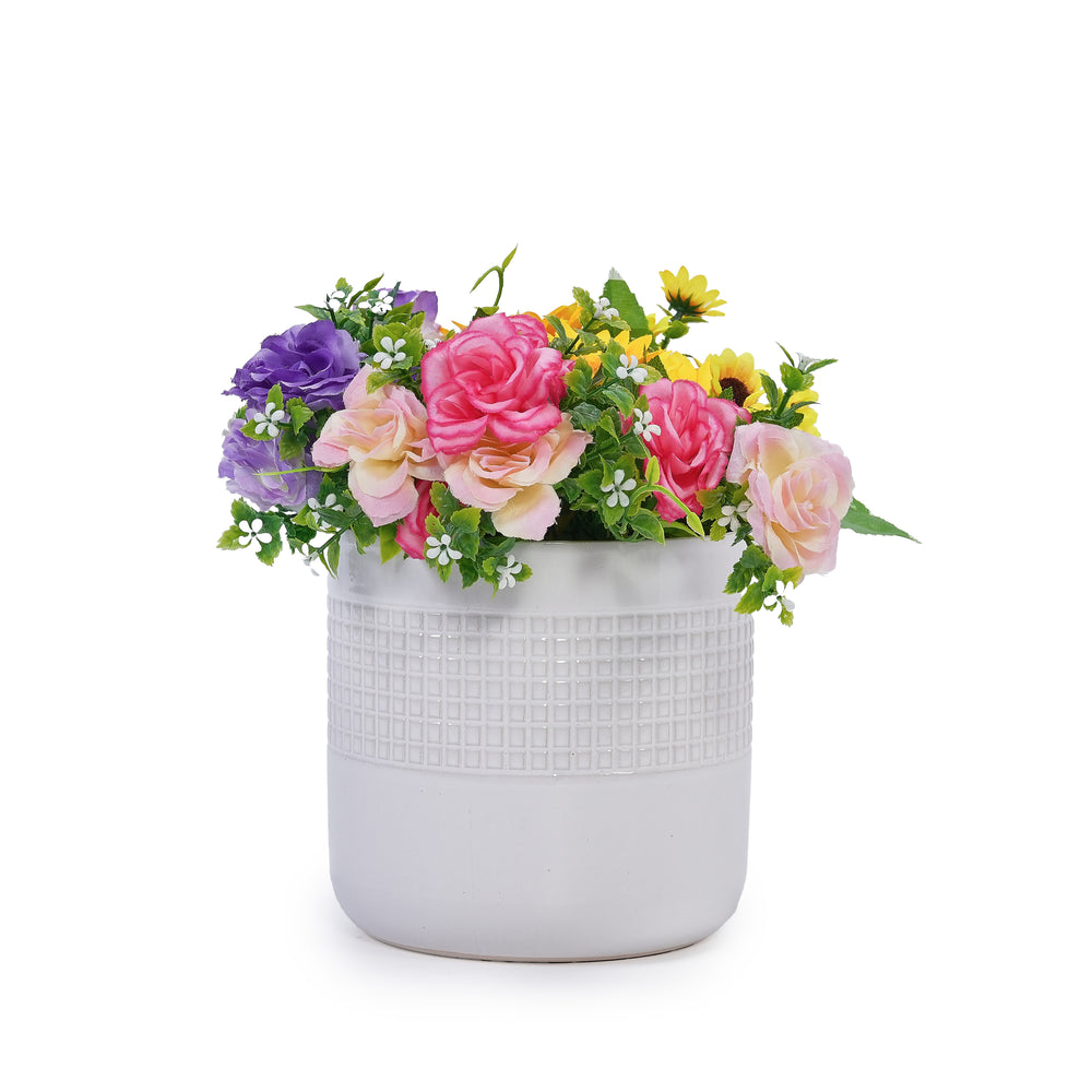 Handmade White Ceramic Planter Set of 3 (5.51' to 9.65'), Indoor & Outdoor Flower Pots for Succulents, Herbs by Window, Couchside - Breathable Textured Clay Media 7