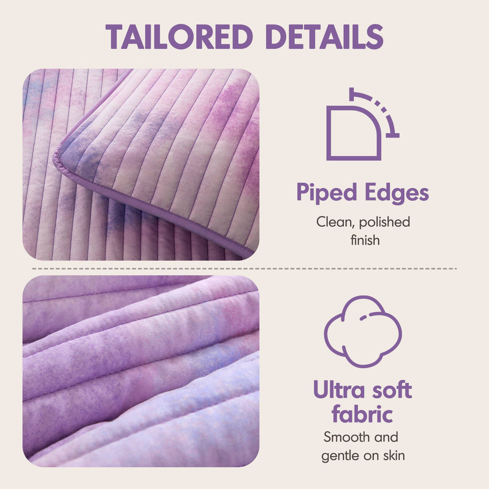 3 Pieces Twin/Twin XL Watercolor Tie Dye Printed Quilt Set with Throw Pillow,Purple Media 8