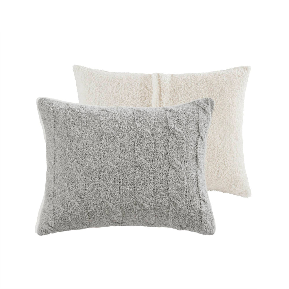 2 Pieces Twin Cable Knit Chenille Comforter Set,Gray Media 8