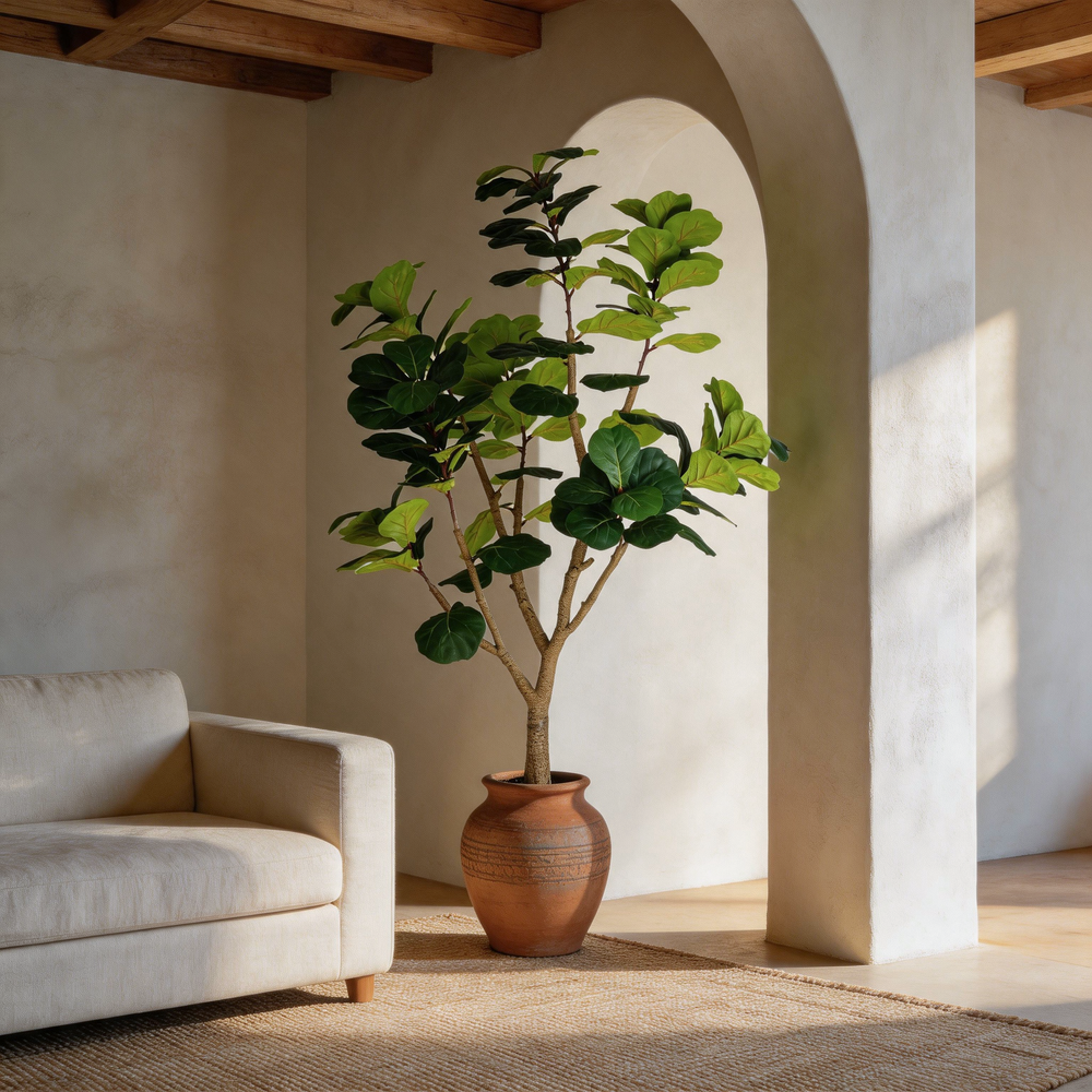 7FT Artificial Fiddle Leaf Fig Tree, Realistic Faux Potted Plant in Black Pot, 1pc/set Media 2