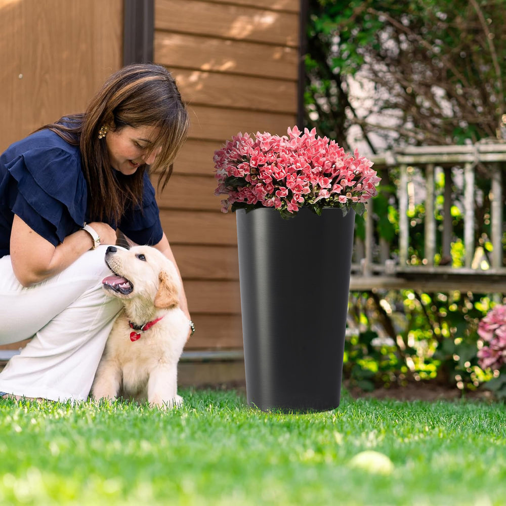 2 Pack Tall 21.7 in Planters for Outdoor Plants Modern Tall Square Planter Box Indoor Outdoor Porch Patio Flower Pot Modern Big Tapered Matte Tree Flower Pot for Garden, (Black) Media 8