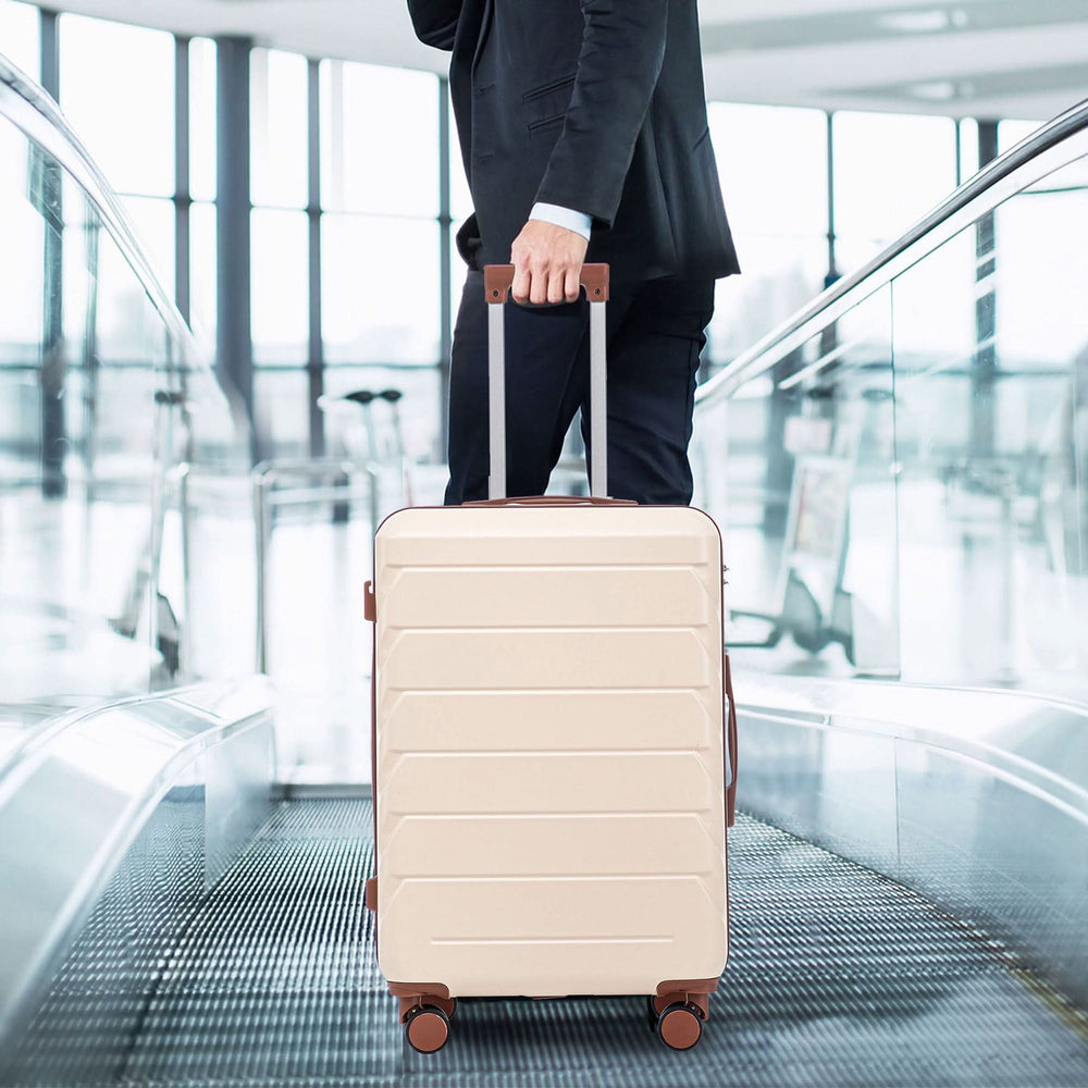 Abs Luggage Set 20 24 28 Inches 3 Piece Beige Durable Spinner Wheels & Combination Lock Media 5