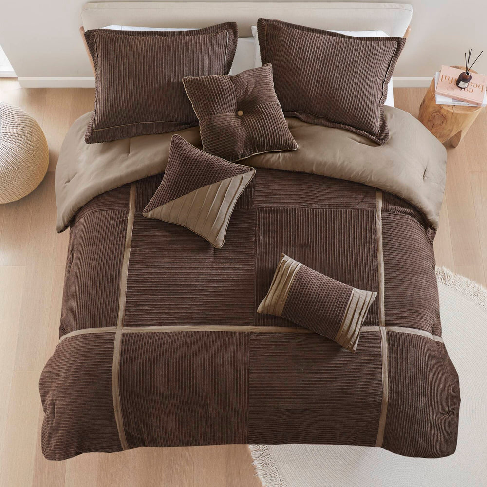 7 Piece Micro Corduroy Comforter Set Brown Cal King Media 3