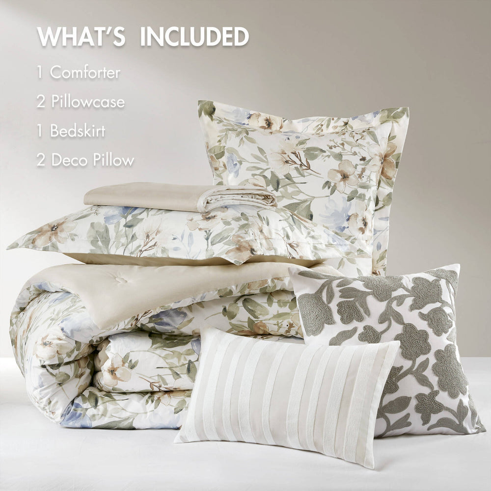 6PCS King Cotton Sateen Print Oversized Comforter Set Media 6