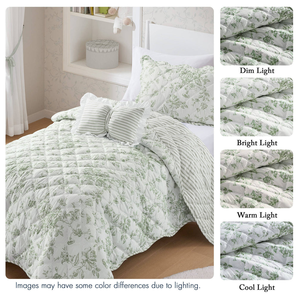 3 Pieces Twin/Twin XL Quilt Set with Decorative Pillow,Green Media 4