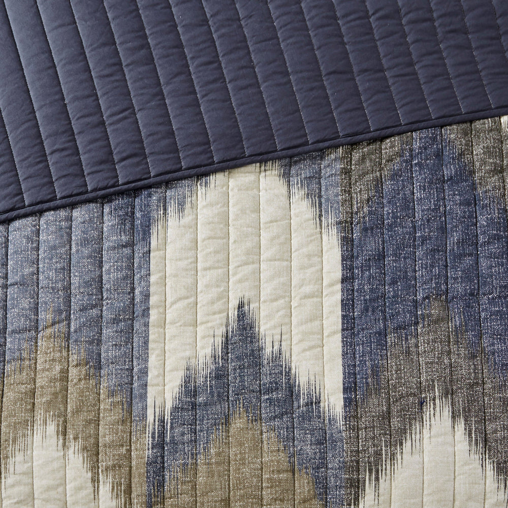 3 Piece Printed Cotton Quilt Set Navy Full/Queen Media 3