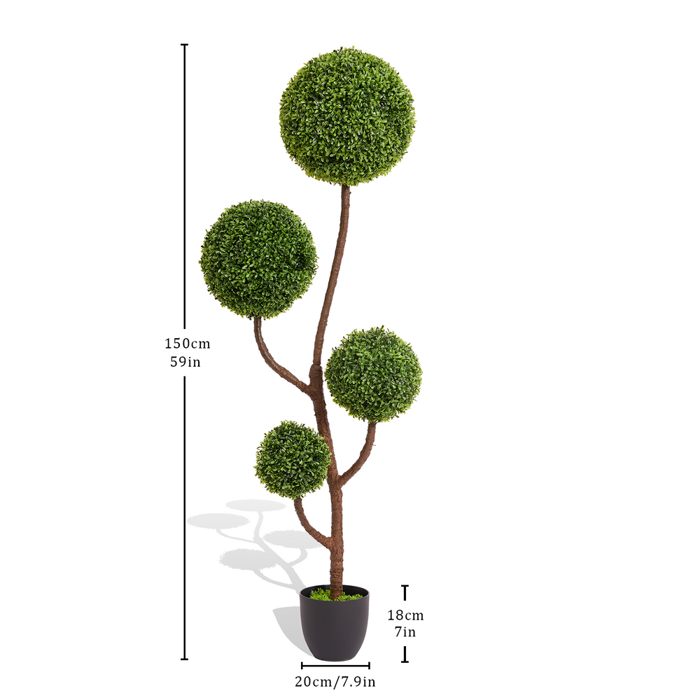 Artificial Boxwood Topiary Tree Triple Ball-Shaped Faux Plant Green Plastic 150cm Media 3