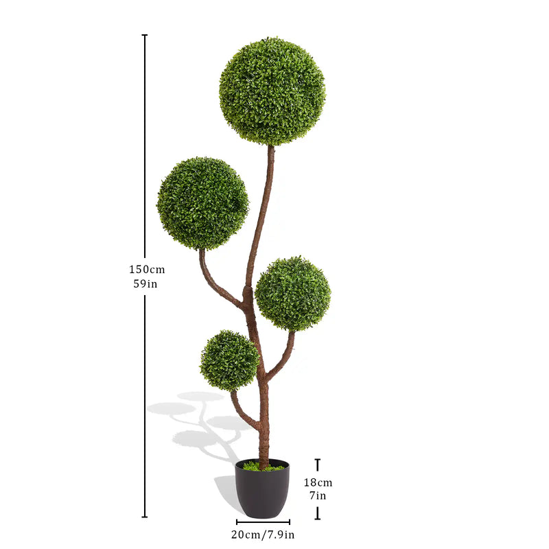 Artificial Boxwood Topiary Tree Triple Ball-Shaped Faux Plant Green Plastic 150cm