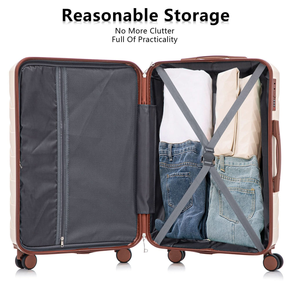 Abs Luggage Set 20 24 28 Inches 3 Piece Beige Durable Spinner Wheels & Combination Lock Media 8