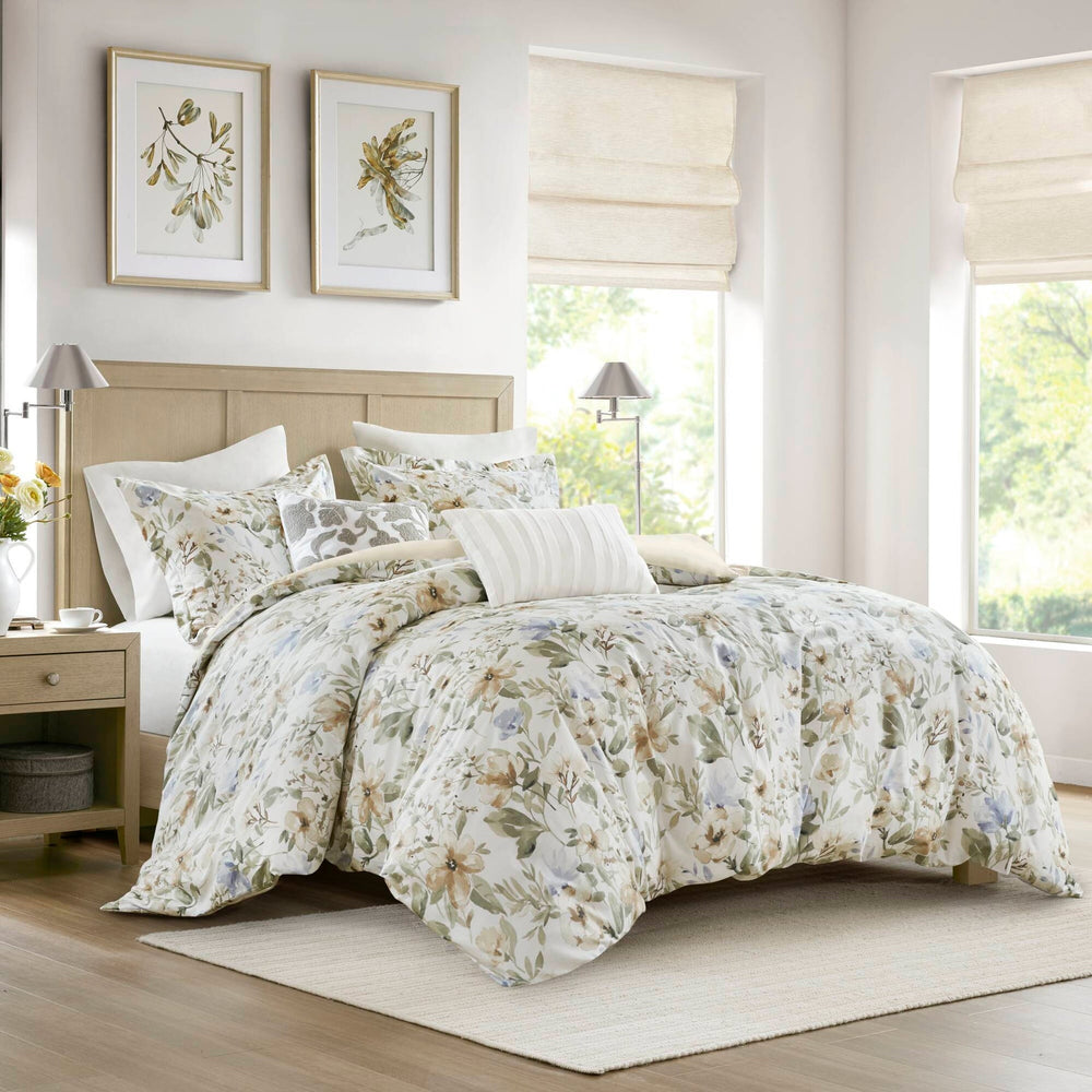 5PCS Full/Queen  Cotton Sateen Print Duvet Set Media 1