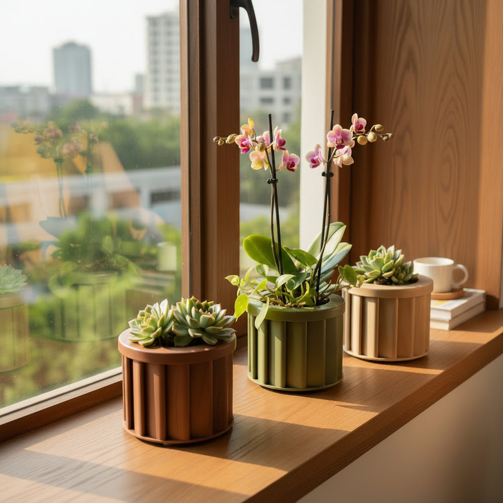 Round Strata Planter SM - Medium Brown Media 8