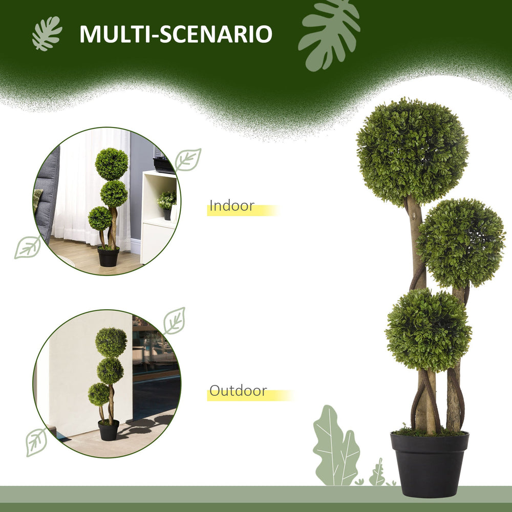 Artificial Plant for Home Decor Indoor & Outdoor Fake Plants Artificial Tree in Pot, 3 Ball Boxwood Topiary Tree for Home Office, Living Room Decor, Light Green Media 9