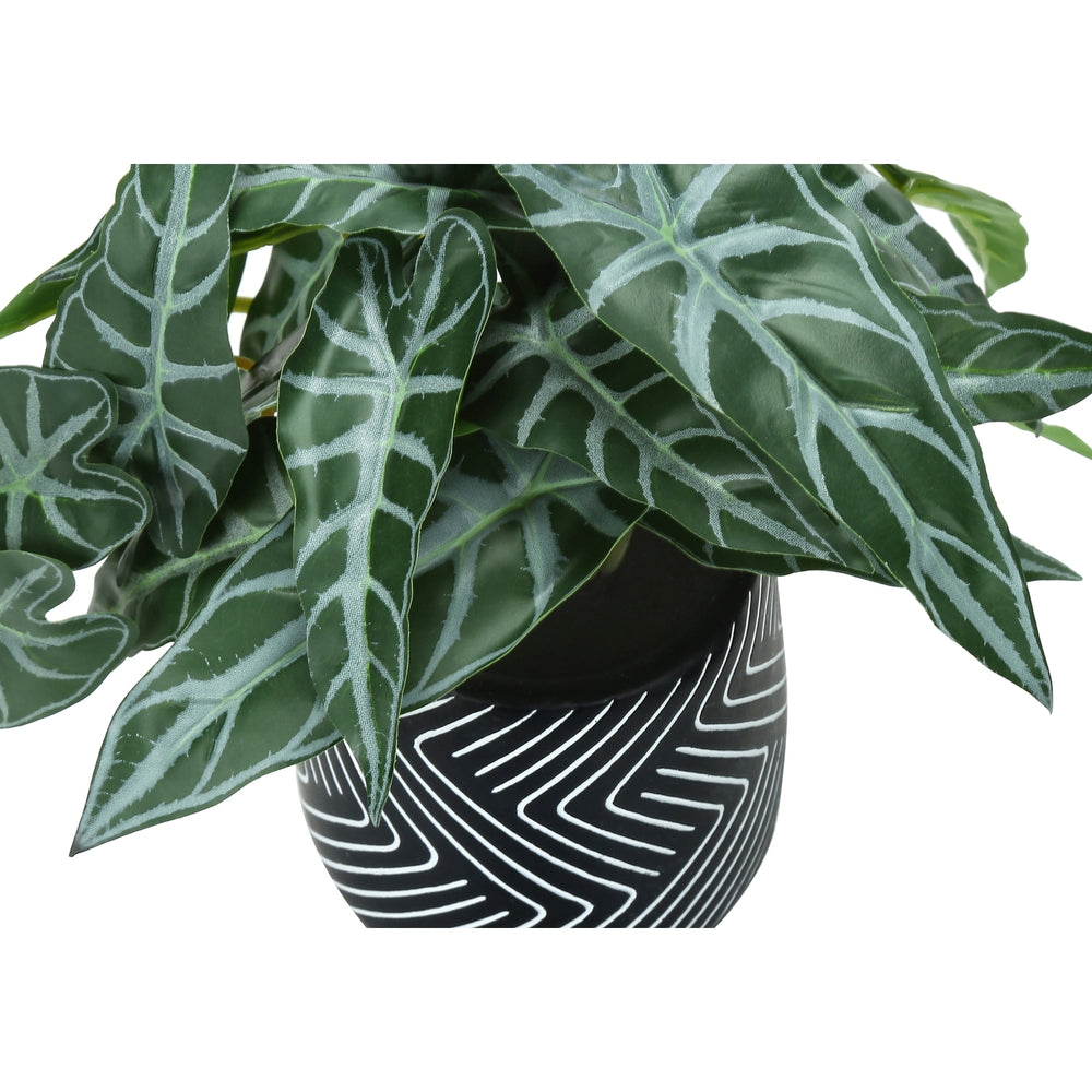 Artificial Alocasia Plant Set of 2, 8' Tall, Green Faux Indoor Decor with Black Cement Pots, Realistic Leaves, Tabletop Greenery Media 4