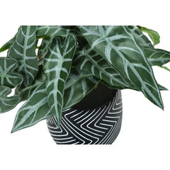 Artificial Alocasia Plant Set of 2, 8' Tall, Green Faux Indoor Decor with Black Cement Pots, Realistic Leaves, Tabletop Greenery perspective
