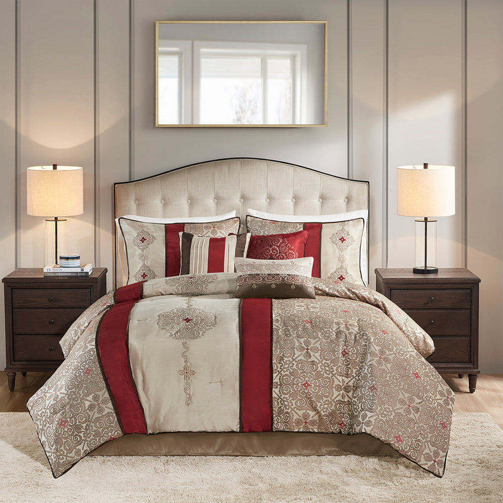 Queen 7 Piece Jacquard Comforter Set with Throw Pillows Media 4