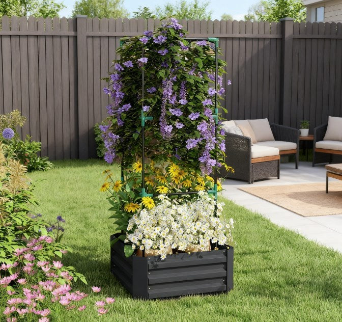 Raised Garden Bed,Garden Bed,Galvanized Planter Box with Cage for Climbing Vines Media 7