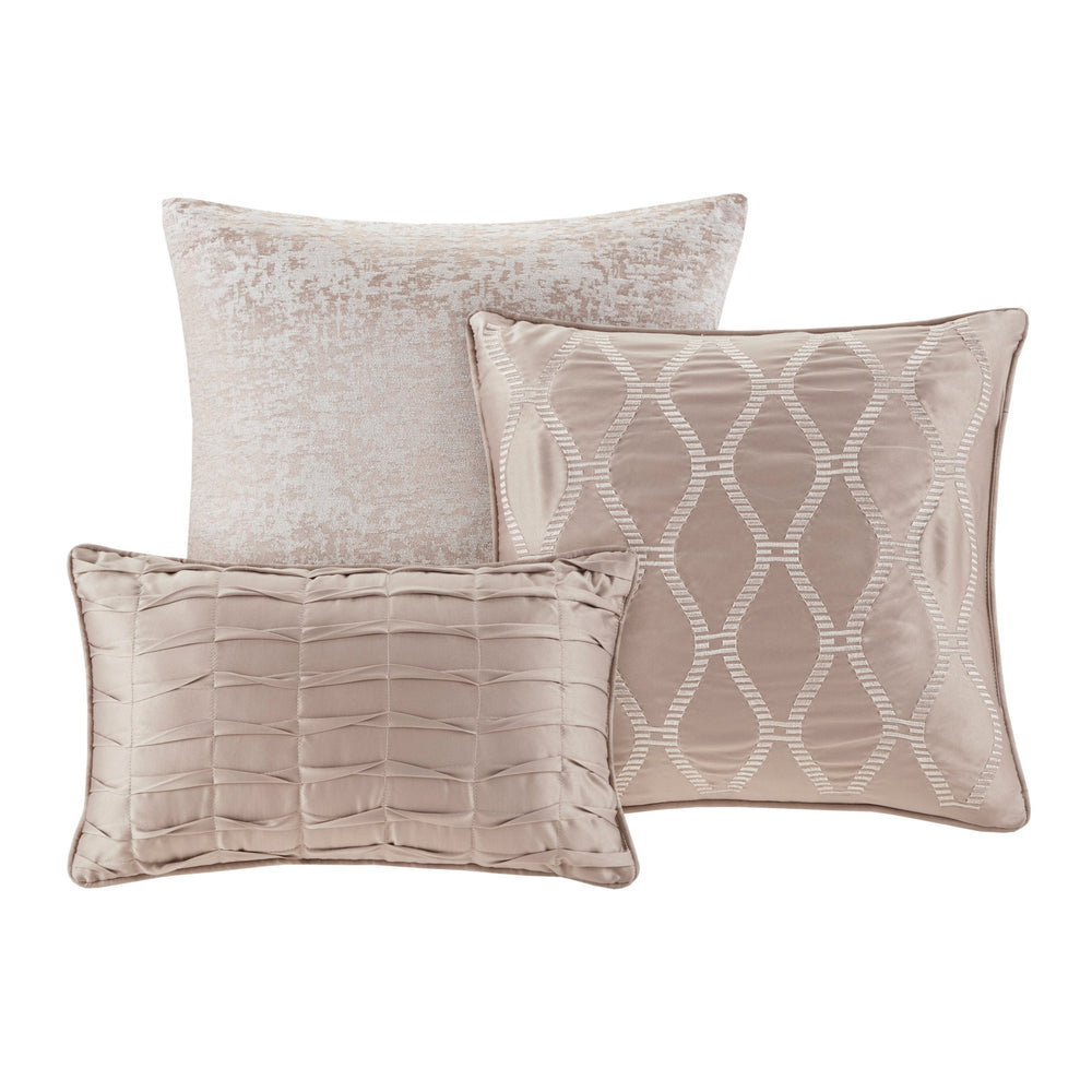 7 Piece Chenille Jacquard Comforter Set Taupe Cal King Media 11