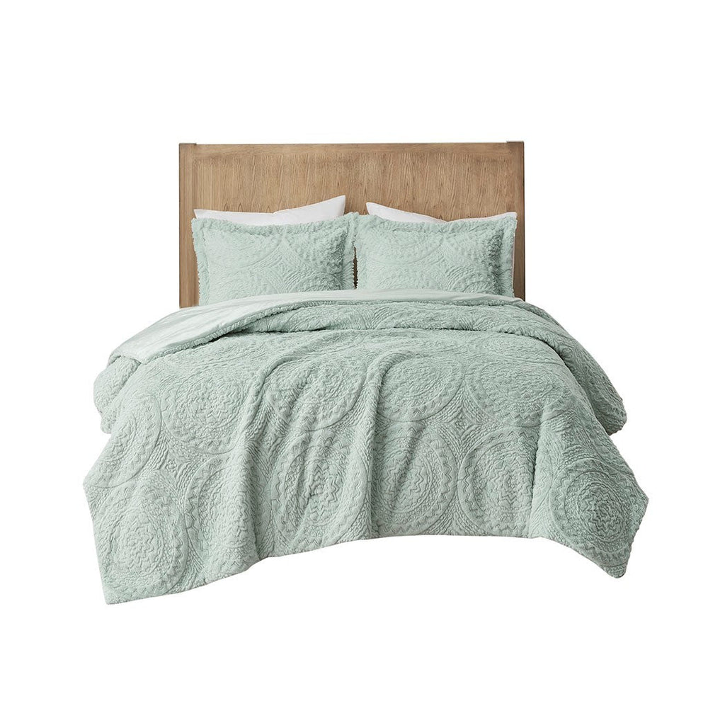 Full/Queen Embroidered Medallion Faux Fur Ultra Plush Comforter Mini Set Media 11