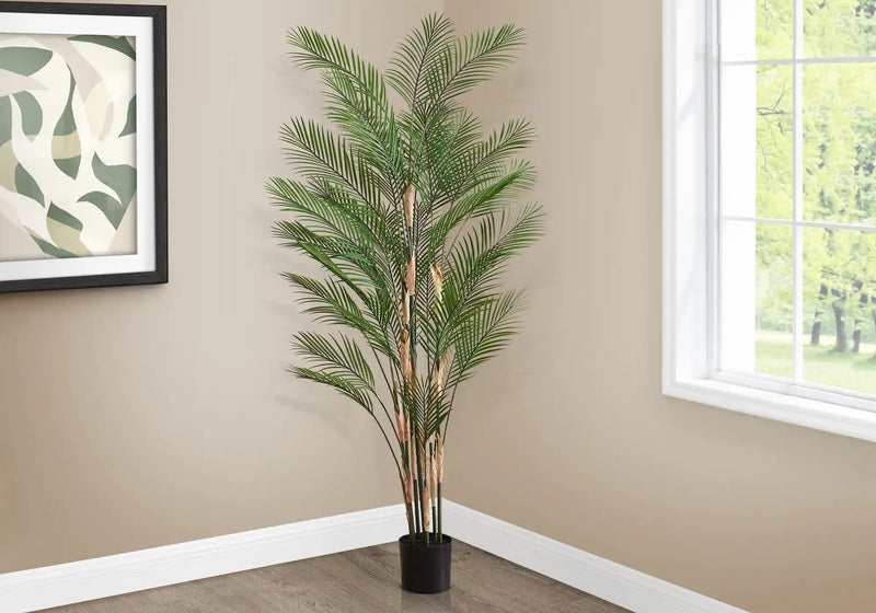 Artificial Plant, 83' Tall, Palm Tree, Decorative, Floor, Indoor, Potted, Real Touch, Green Leaves, Black Pot
