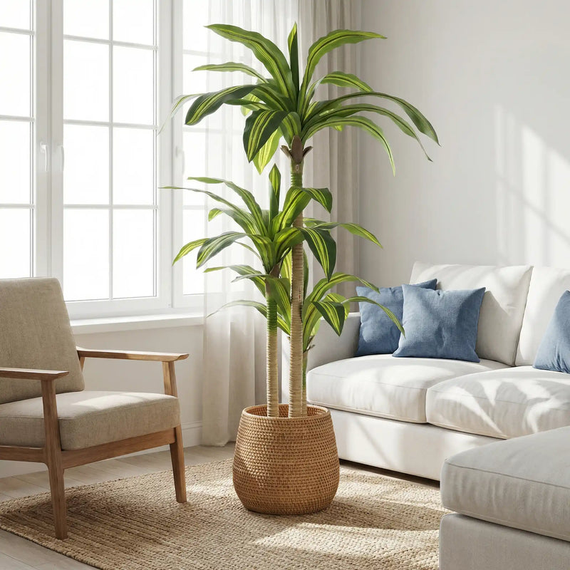 5' Artificial Dracaena Tree with Black Plastic Pot, 1pc/set