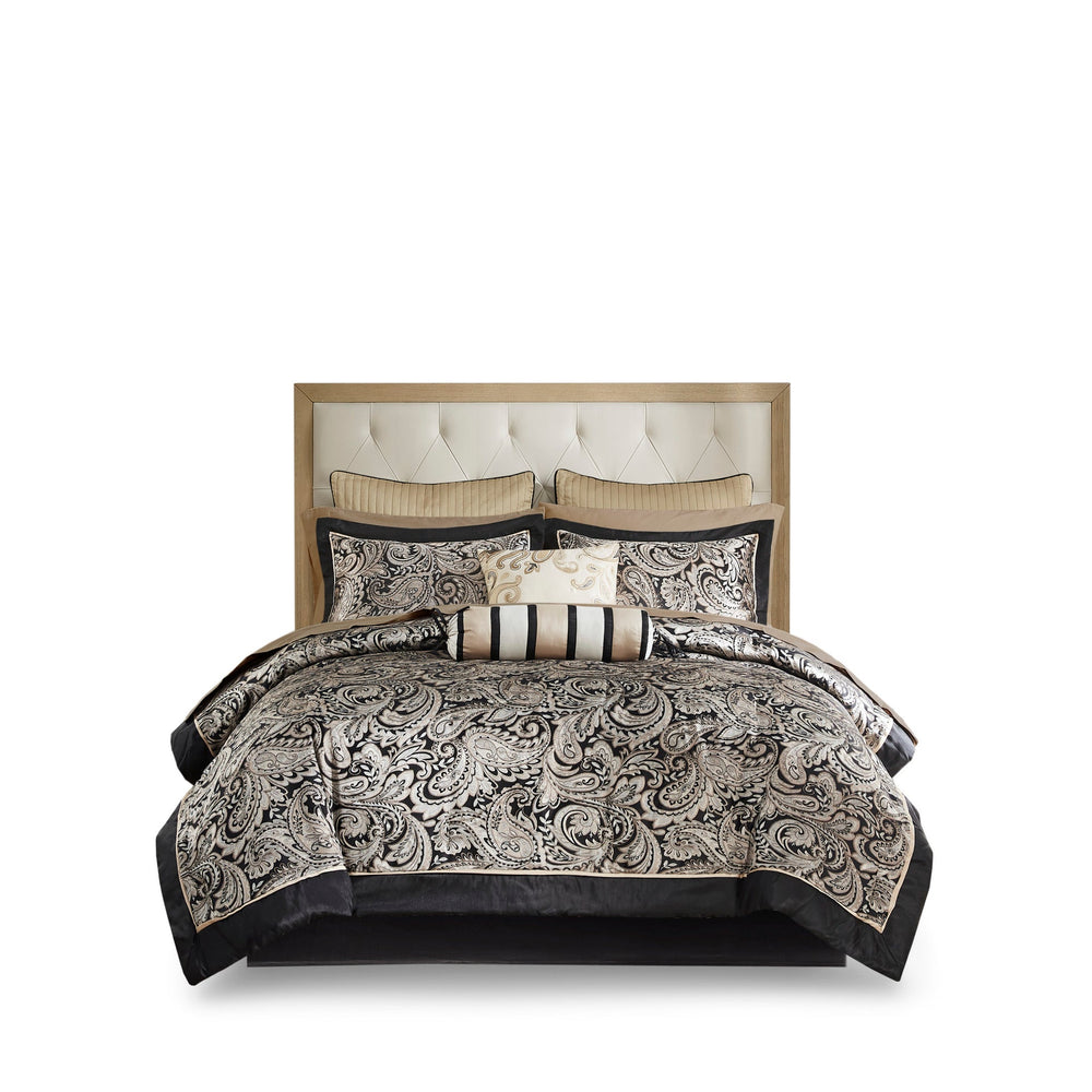 12 Piece Comforter Set with Cotton Bed Sheets Black Full Media 7