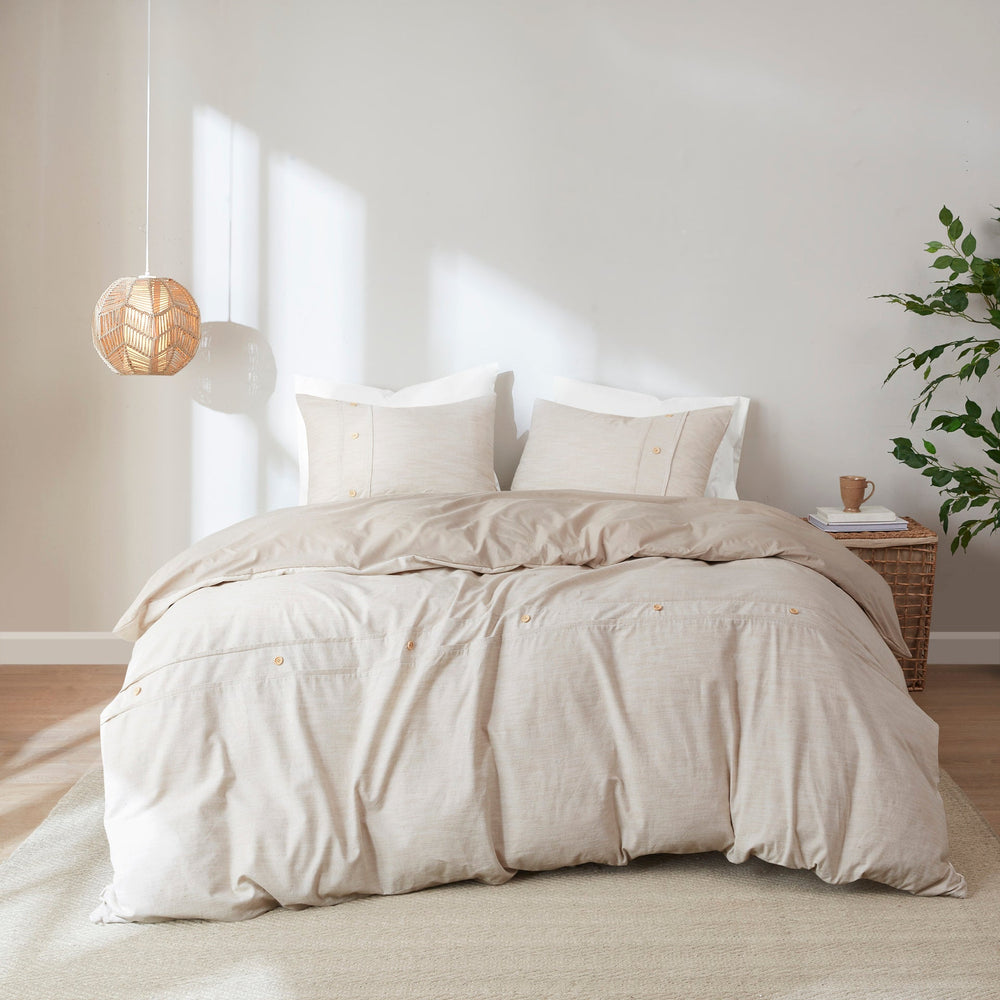 3 Piece Organic Cotton Oversized Duvet Cover Set Natural Full/Queen Media 1