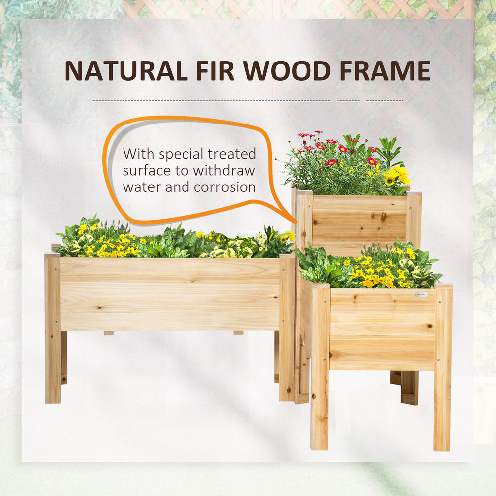 Outsunny Raised Garden Bed Set of 3, Wooden Elevated Planter Box with Legs and Bed Liner, for Backyard and Patio to Grow Vegetables, Herbs, and Flowers, Natural Media 4