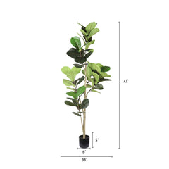 6FT Real Touch Fake Fiddle Leaf Fig Tree in Black Plastic Pot with Green Fabric Leaves, Indoor Decor for Home Office Living Room Corner perspective