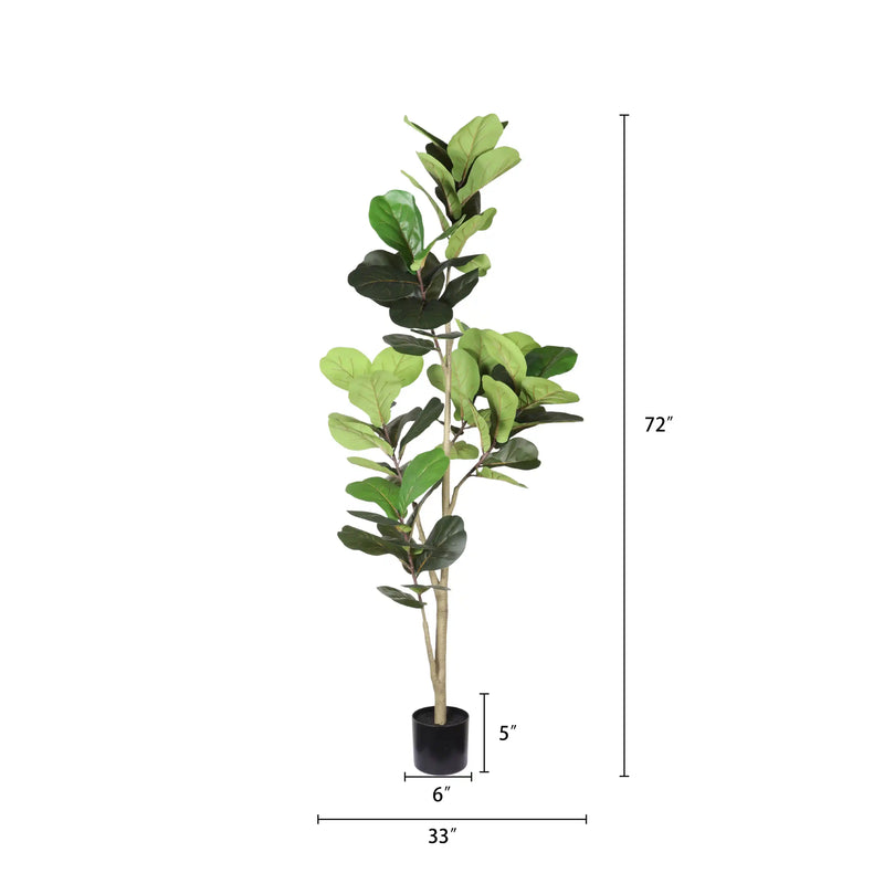 6FT Real Touch Fake Fiddle Leaf Fig Tree in Black Plastic Pot with Green Fabric Leaves, Indoor Decor for Home Office Living Room Corner