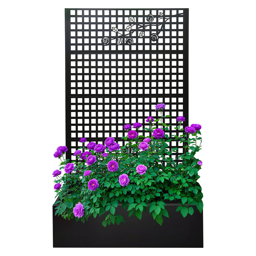 Metal Planter Box with Trellis 70.9in H x 43.3in W x 15.8in D - Outdoor Raised Garden Bed with Privacy Screen Lattice Panels for Patio Decoration for Backyard Patio Balcony, Rose Black Media 2