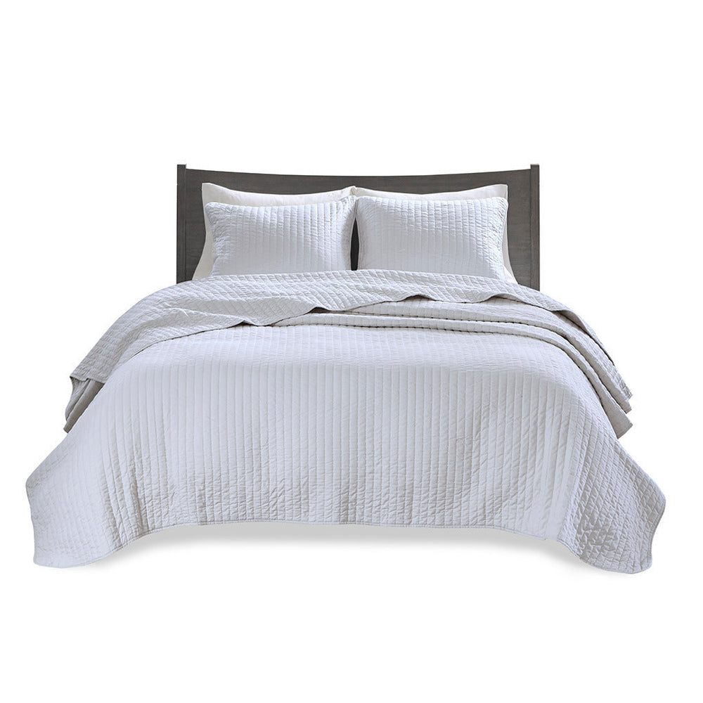 3 Piece Quilt Set White Full/Queen Media 11