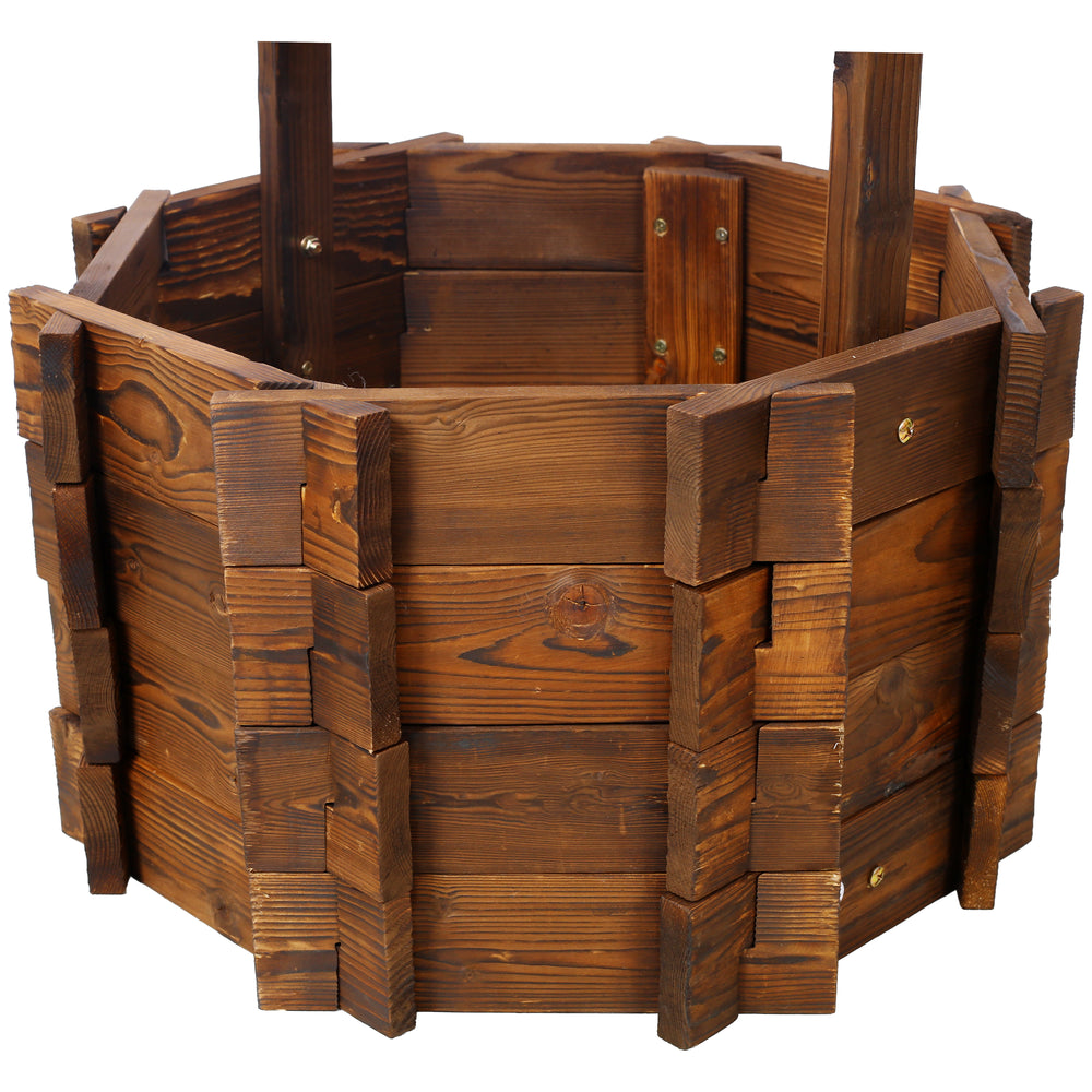 Rustic Wooden Wishing Well Planter Outdoor Home Décor for Patio, Garden, Yard w/Hanging Bucket Media 10