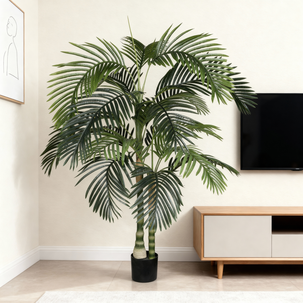 6FT Artificial Palm Tree with Black Plastic Pot, Tropical Fake Plant for Indoor Outdoor Decoration, Faux Palm, 1pc/set Media 1