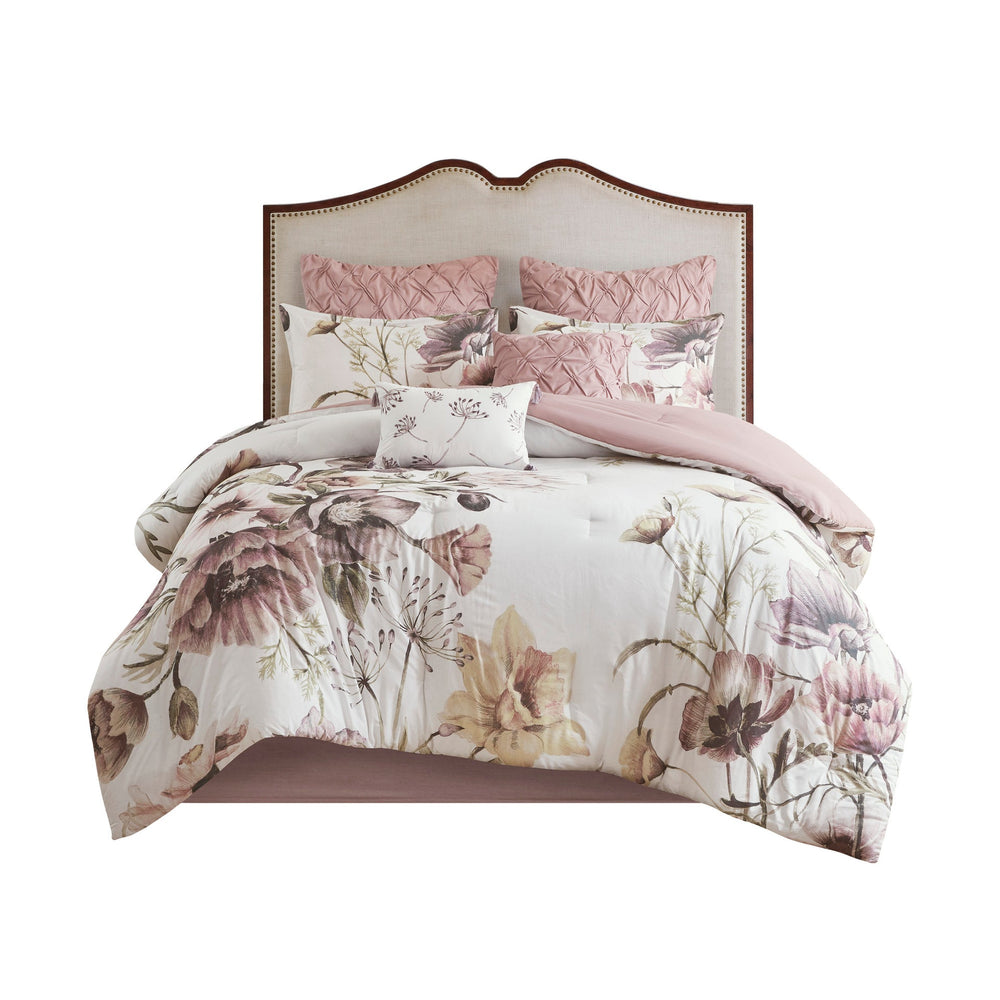 8 Piece Cotton Printed Comforter Set Blush Queen Media 15