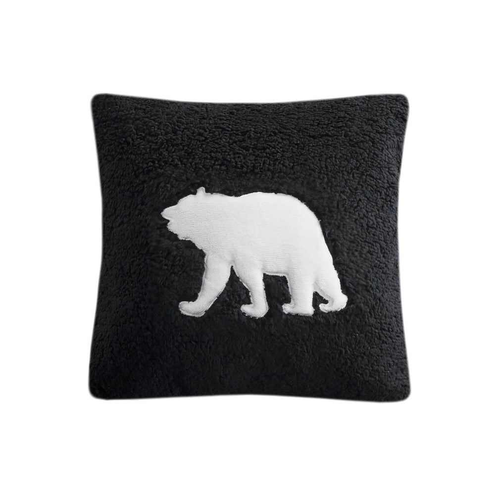 4-Piece Full/Queen Plush to Sherpa Down Alternative Comforter Set,Black/Black Media 7