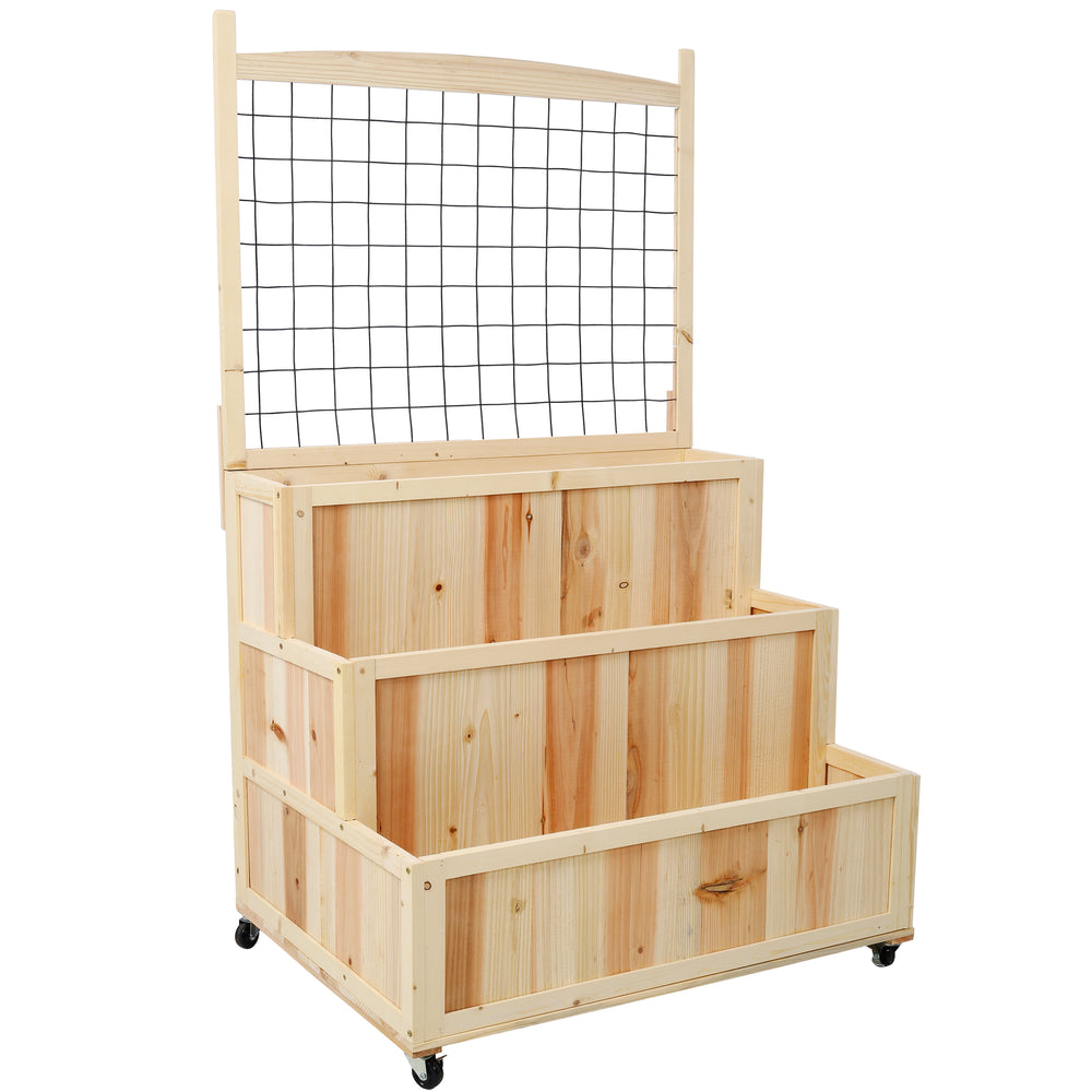 3-Tiers Raised Garden Bed with Trellis, 53' H Vertical Planter Box with Wheels & Back Storage Area, for Flowers, Vegetables, Herbs, Natural Media 1