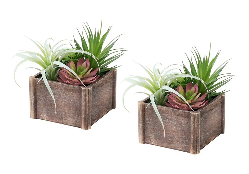 Artificial Plant, Set Of 2, 10' Tall, Succulent, Table, Brown Wooden Pots, Contemporary, Modern