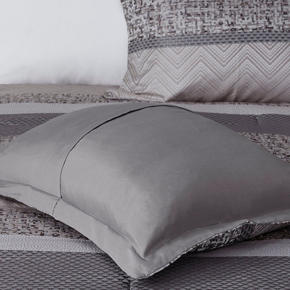 7 Piece Jacquard Comforter Set Grey/Taupe Queen Media 5