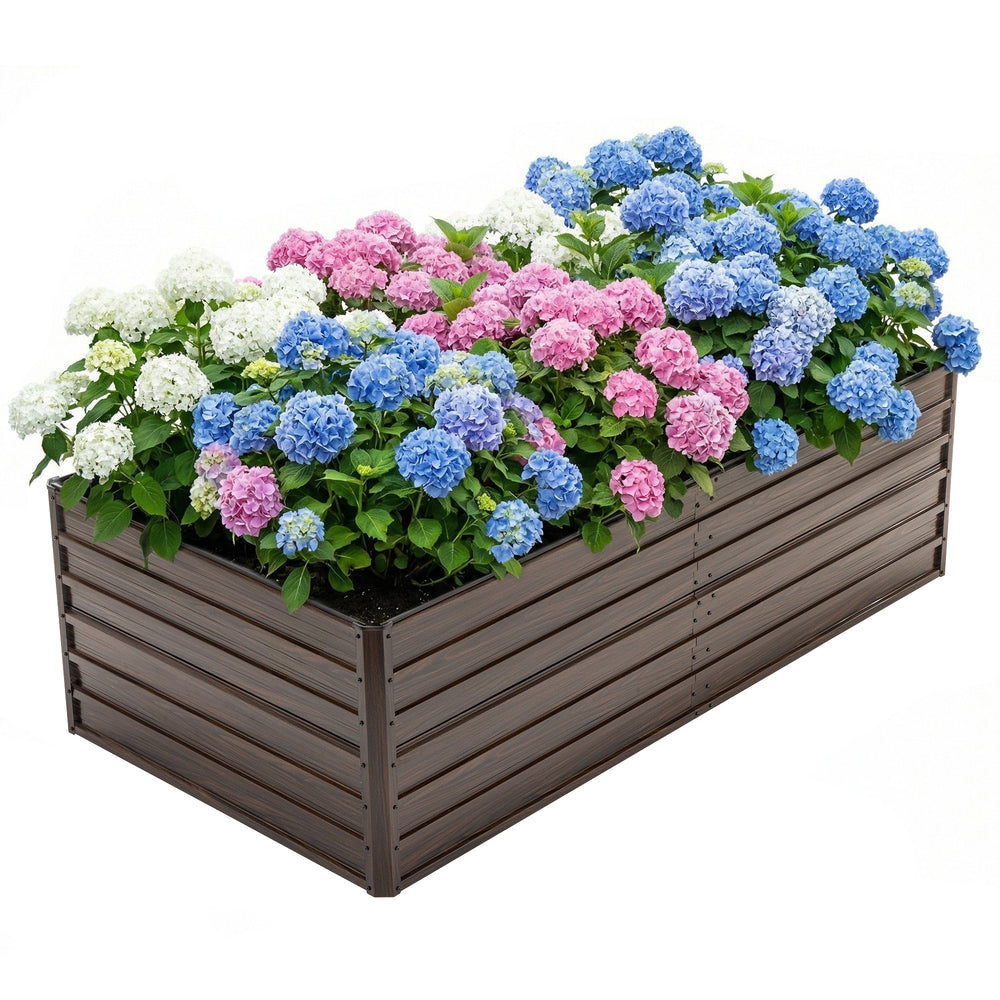 Woodgrain Aesthetic & Metal Strength: 8x4x2FT Galvanized Raised Garden Bed Kit - Large Outdoor Planter Box for Veggies, Fruits, Herbs Media 1