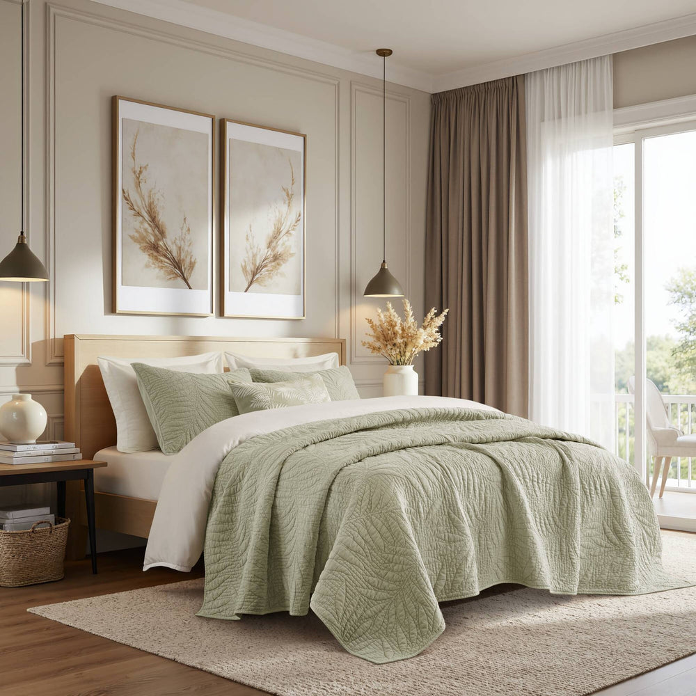 Full/Queen 3 Piece Cotton Quilt Set Sage Media 1