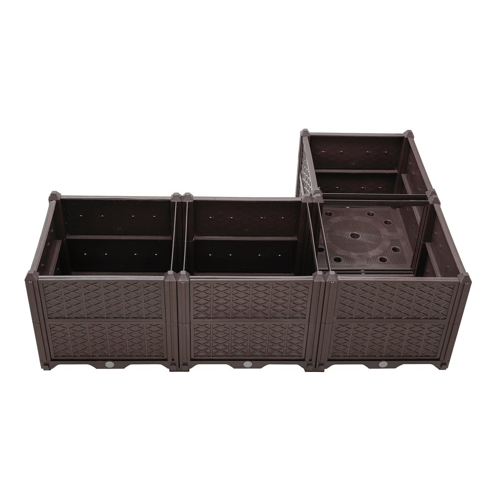 Indoor/Outdoor Rectangular Plastic Planting Box Kit for Vegetables, Herbs, Flowers & Succulents, Coffee, Polypropylene, 62.80 Inches Media 8