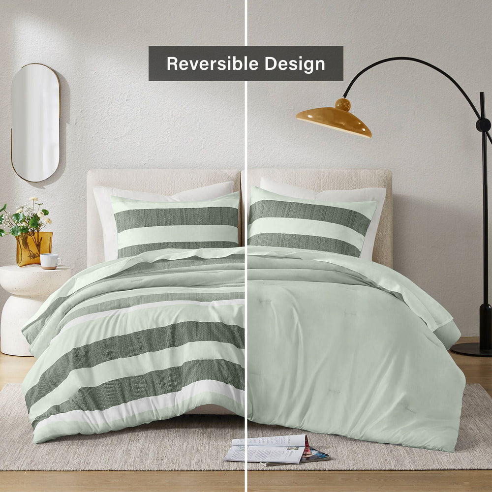 3-Piece King/Cal King Stripe Textured Print Comforter Set,Sage Media 5