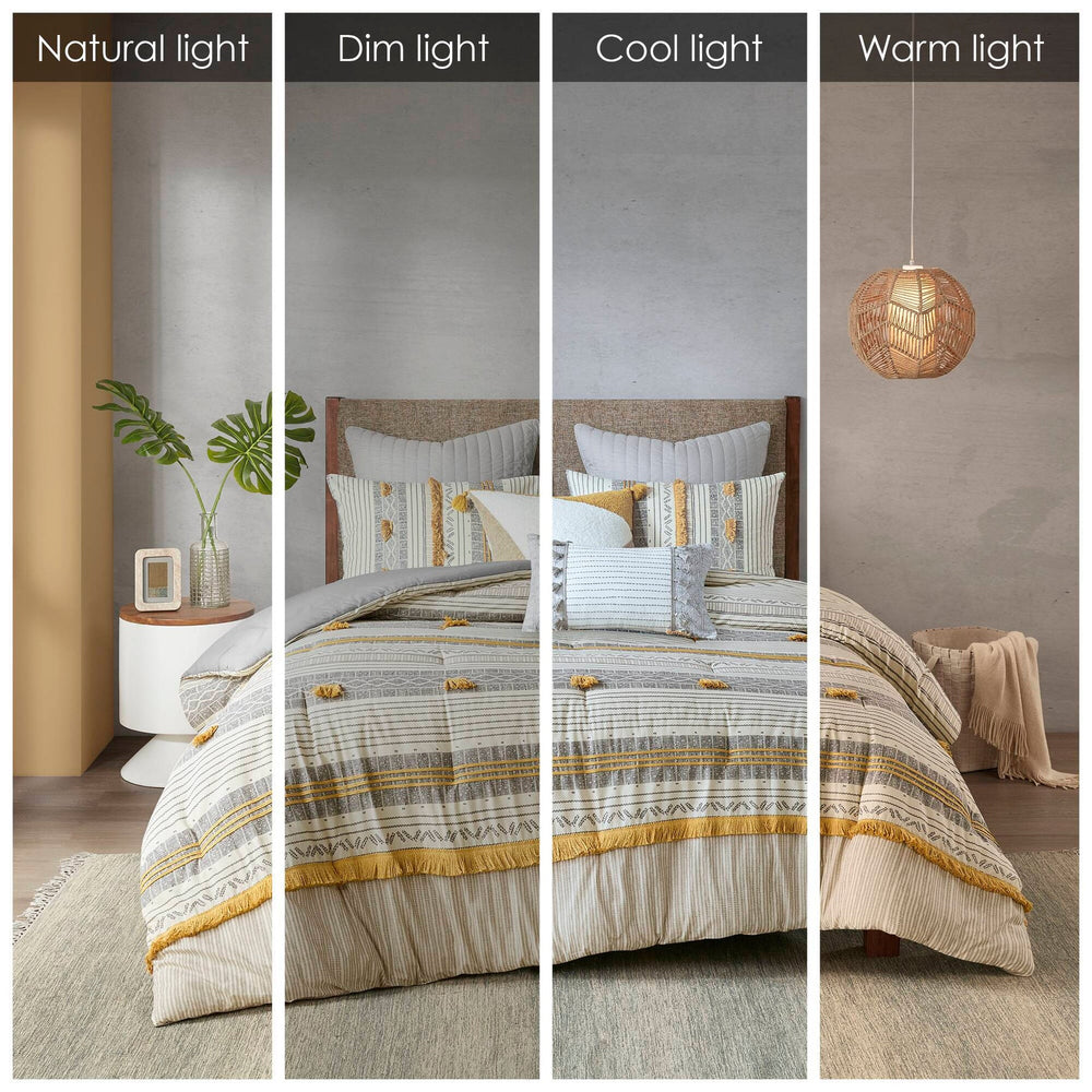 3 Piece Cotton Comforter Set Gray/Yellow Full/Queen Media 12