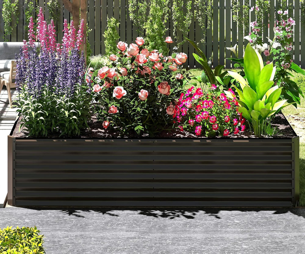 6x3x2ft Galvanized Raised Garden Bed, Outdoor Planter Garden Boxes Large Metal Planter Box for Gardening Vegetables Fruits Flowers, Brown Media 6