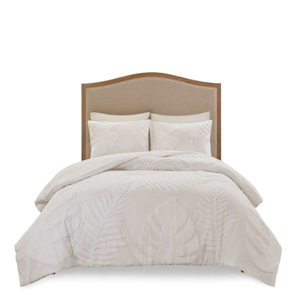 Full/Queen 3 Piece Tufted Cotton Chenille Palm Duvet Cover Set Media 13