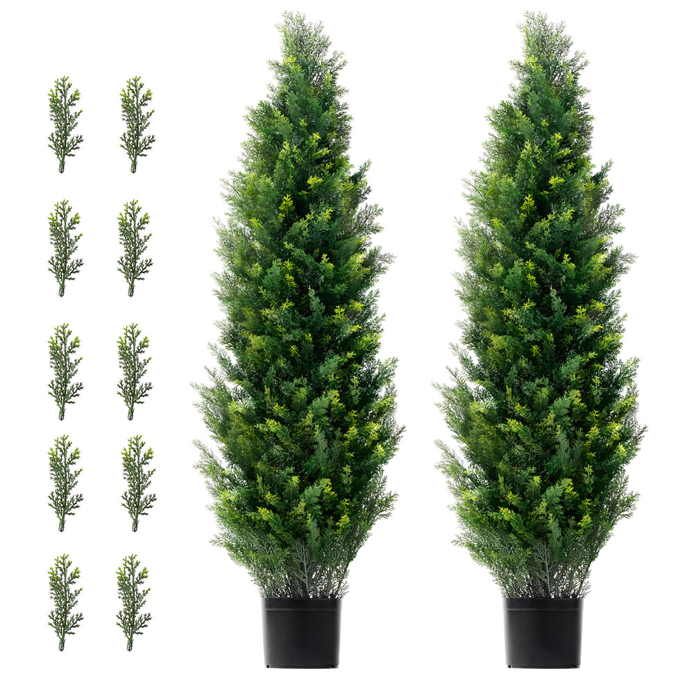 2 Pack 4' Artificial Cedar Topiary Tree Faux Plant UV Decor In/Outdoor Media 1