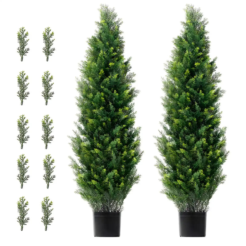 2 Pack 4' Artificial Cedar Topiary Tree Faux Plant UV Decor In/Outdoor
