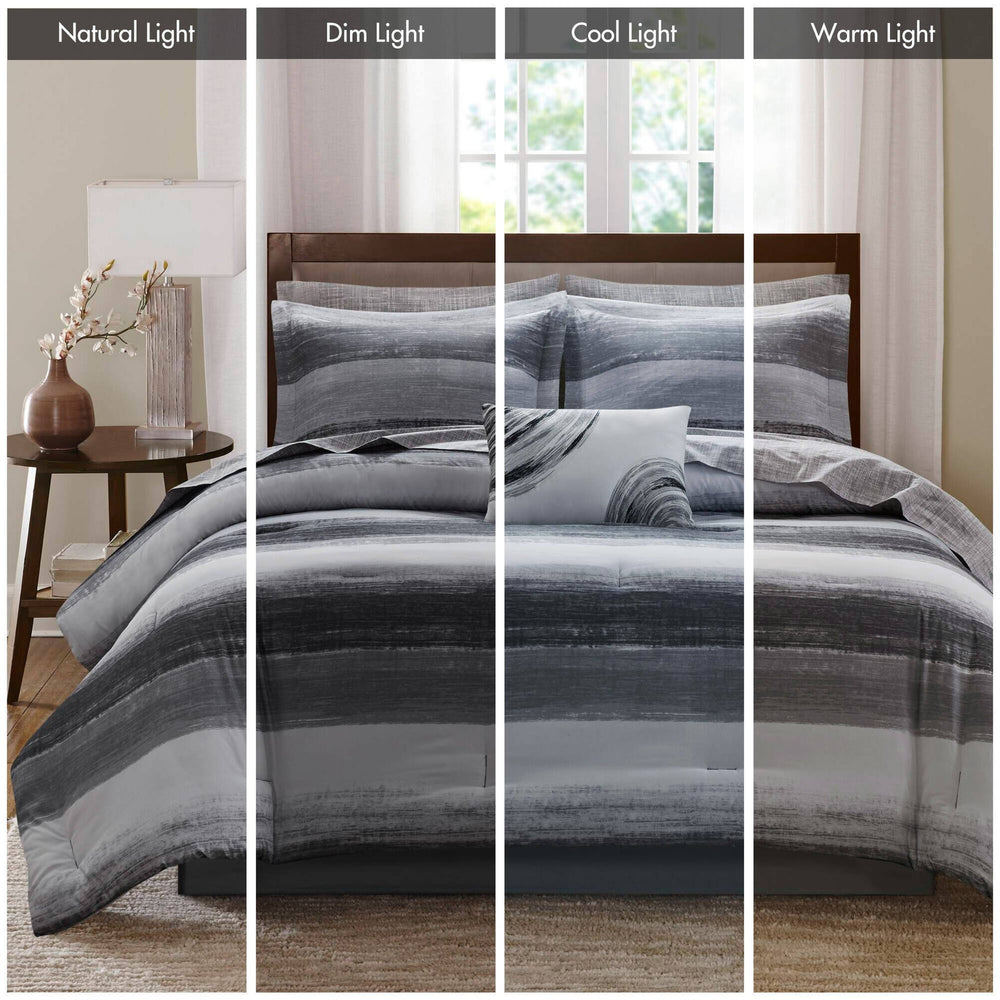 9-Piece Full 9 Piece Comforter Set with Cotton Bed Sheets,Black Media 6